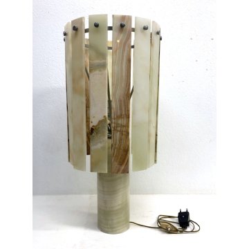 LAMPADA TAVOLO VINTAGE DESIGN MINIMALISTA MARMO ALABASTRO VERDE METALLO CROMATO