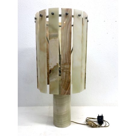 LAMPADA TAVOLO VINTAGE DESIGN MINIMALISTA MARMO ALABASTRO VERDE METALLO CROMATO