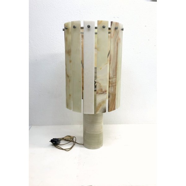 LAMPADA TAVOLO VINTAGE DESIGN MINIMALISTA MARMO ALABASTRO VERDE METALLO CROMATO