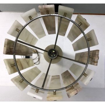 LAMPADA TAVOLO VINTAGE DESIGN MINIMALISTA MARMO ALABASTRO VERDE METALLO CROMATO