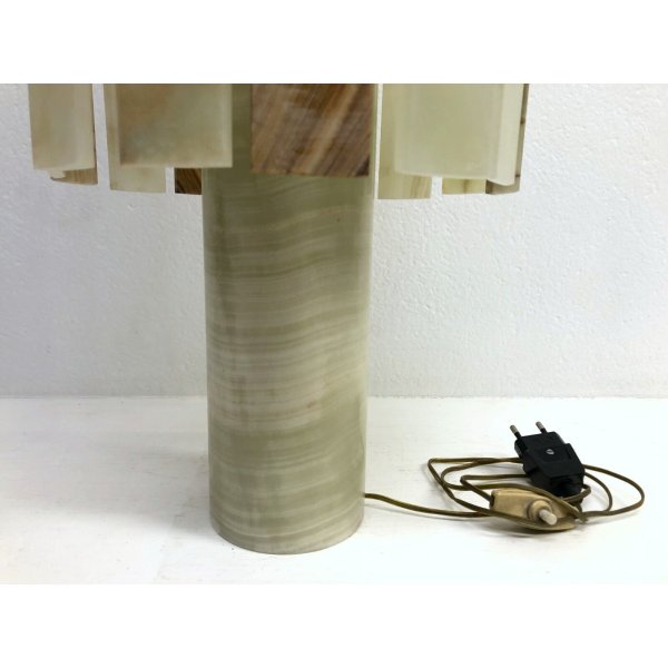 LAMPADA TAVOLO VINTAGE DESIGN MINIMALISTA MARMO ALABASTRO VERDE METALLO CROMATO