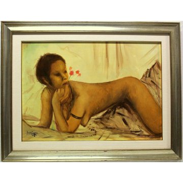 QUADRO DIPINTO OLIO TELA Luciano Lutring RITRATTO FIGURA NUDO FEMMINILE 1986