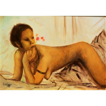 QUADRO DIPINTO OLIO TELA Luciano Lutring RITRATTO FIGURA NUDO FEMMINILE 1986