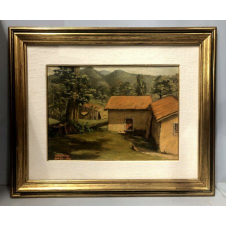 QUADRO OLIO Carignani Mario PAESAGGIO MONTANO ALPEGGIO CASCINE MONTAGNE 1953