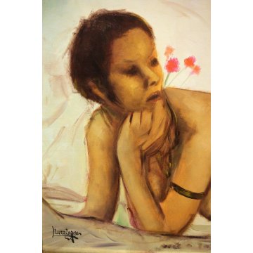 QUADRO DIPINTO OLIO TELA Luciano Lutring RITRATTO FIGURA NUDO FEMMINILE 1986