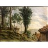 QUADRO OLIO Carignani Mario PAESAGGIO MONTANO ALPEGGIO CASCINE MONTAGNE '900