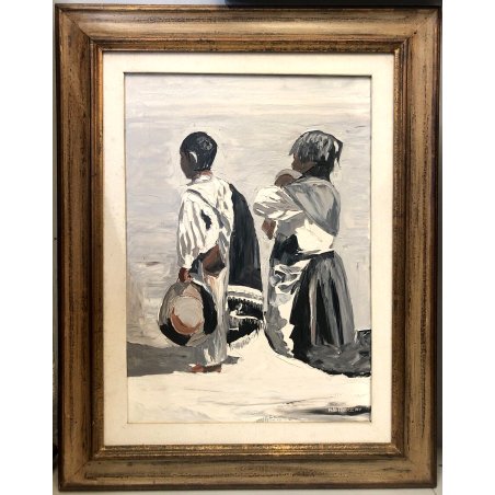 GRANDE QUADRO OLIO TELA Mario Berrino Mexico Guadalupe RITRATTO MADRE con FIGLI