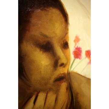 QUADRO DIPINTO OLIO TELA Luciano Lutring RITRATTO FIGURA NUDO FEMMINILE 1986