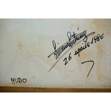QUADRO DIPINTO OLIO TELA Luciano Lutring RITRATTO FIGURA NUDO FEMMINILE 1986