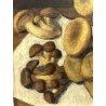 QUADRO DIPINTO OLIO TAVOLA Dario Piazza NATURA MORTA FUNGHI CHIODINI EPOCA '900