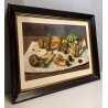 QUADRO DIPINTO OLIO TAVOLA Dario Piazza NATURA MORTA FUNGHI ZUCCA MONETA '900