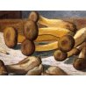 QUADRO DIPINTO OLIO TAVOLA Dario Piazza NATURA MORTA FUNGHI ZUCCA MONETA '900