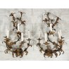 COPPIA ANTICHE APPLIQUE FERRO BATTUTO 1800 FOGLIE ORO 7 LUCI LAMPADA PARETE OLD