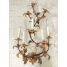 COPPIA ANTICHE APPLIQUE FERRO BATTUTO 1800 FOGLIE ORO 7 LUCI LAMPADA PARETE OLD