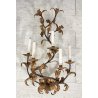 COPPIA ANTICHE APPLIQUE FERRO BATTUTO 1800 FOGLIE ORO 7 LUCI LAMPADA PARETE OLD