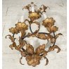 COPPIA ANTICHE APPLIQUE FERRO BATTUTO 1800 FOGLIE ORO 7 LUCI LAMPADA PARETE OLD