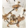 COPPIA ANTICHE APPLIQUE FERRO BATTUTO 1800 FOGLIE ORO 7 LUCI LAMPADA PARETE OLD
