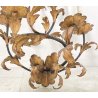 COPPIA ANTICHE APPLIQUE FERRO BATTUTO 1800 FOGLIE ORO 7 LUCI LAMPADA PARETE OLD