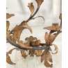 COPPIA ANTICHE APPLIQUE FERRO BATTUTO 1800 FOGLIE ORO 7 LUCI LAMPADA PARETE OLD