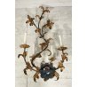 COPPIA ANTICHE APPLIQUE FERRO BATTUTO 1800 FOGLIE ORO 7 LUCI LAMPADA PARETE OLD