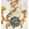COPPIA ANTICHE APPLIQUE FERRO BATTUTO 1800 FOGLIE ORO 7 LUCI LAMPADA PARETE OLD