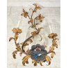 COPPIA ANTICHE APPLIQUE FERRO BATTUTO 1800 FOGLIE ORO 7 LUCI LAMPADA PARETE OLD