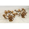COPPIA ANTICHE APPLIQUE FERRO BATTUTO 1800 FOGLIE ORO 7 LUCI LAMPADA PARETE OLD
