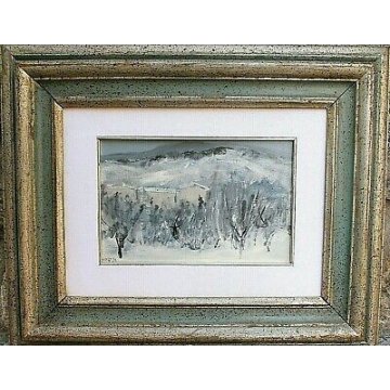 QUADRO DIPINTO Carlo Saccadi OLIO TAVOLA NEVE PAESAGGIO ASTRATTO '900 CORNICE  