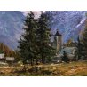 QUADRO OLIO M. Mangiarini PAESAGGIO MONTANO MACUGNAGA Chiesa vecchia a Dorf 1994