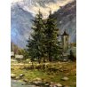 QUADRO OLIO M. Mangiarini PAESAGGIO MONTANO MACUGNAGA Chiesa vecchia a Dorf 1994
