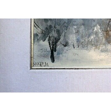 QUADRO DIPINTO Carlo Saccadi OLIO TAVOLA NEVE PAESAGGIO ASTRATTO '900 CORNICE  