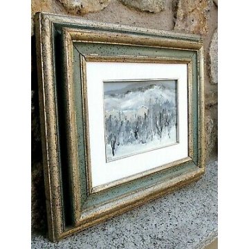 QUADRO DIPINTO Carlo Saccadi OLIO TAVOLA NEVE PAESAGGIO ASTRATTO '900 CORNICE  