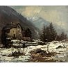 QUADRO OLIO Walter Bossone PAESAGGIO INVERNALE Valle Anzasca BAITE Walser NEVE