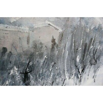 QUADRO DIPINTO Carlo Saccadi OLIO TAVOLA NEVE PAESAGGIO ASTRATTO '900 CORNICE  