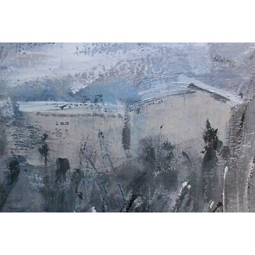 QUADRO DIPINTO Carlo Saccadi OLIO TAVOLA NEVE PAESAGGIO ASTRATTO '900 CORNICE  
