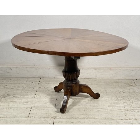 ANTICO TAVOLINO ROTONDO DA FUMO IMPERO CARLO X LEGNO DI NOCE DEL 1800 SALOTTO