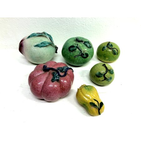 LOTTO 6 FRUTTO BUDDHA ALTARE CERAMICA Famille Rose OFFERTA TEMPIO BUDDA '900