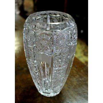ANTICO VASO CRISTALLO di BOEMIA MOLATO '900 OLD VASE BOHEMIAN CRYSTAL GLASS  