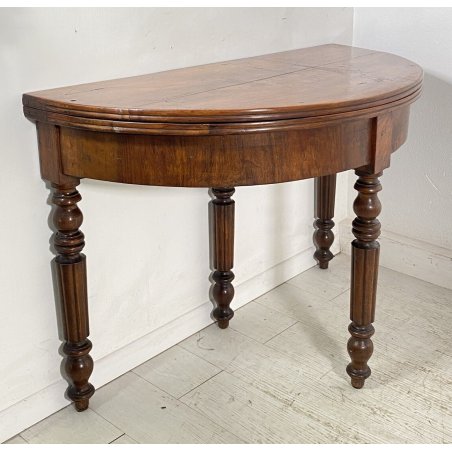 ANTICA CONSOLE APRIBILE MEZZALUNA LIBRO 1800 LEGNO NOCE CONSOLE ROTONDA ENTRATA