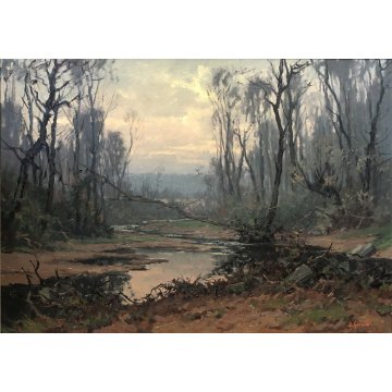 QUADRO DIPINTO PAESAGGIO ARTINO GIROLDI "Sera al torrente" INVORIO LAGO MAGGIORE