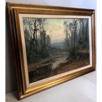 QUADRO DIPINTO PAESAGGIO ARTINO GIROLDI "Sera al torrente" INVORIO LAGO MAGGIORE