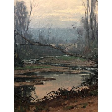 QUADRO DIPINTO PAESAGGIO ARTINO GIROLDI "Sera al torrente" INVORIO LAGO MAGGIORE