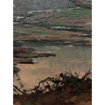 QUADRO DIPINTO PAESAGGIO ARTINO GIROLDI "Sera al torrente" INVORIO LAGO MAGGIORE