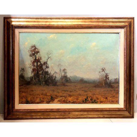 QUADRO DIPINTO PAESAGGIO Artino Giroldi Sera BRUGHIERA INVORIO LAGO MAGGIORE '66