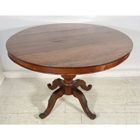 ANTICO TAVOLO ROTONDO PRANZO LEGNO NOCE EPOCA 1800 GAMBA CENTRALE RONDE TABLE
