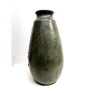 ANTICO VASO CERAMICA SMALTATA FIRMATO DECORO BASSORILIEVO EDERA ART DECO '900