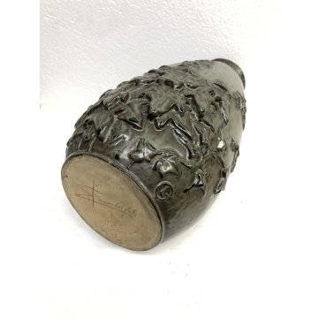 ANTICO VASO CERAMICA SMALTATA FIRMATO DECORO BASSORILIEVO EDERA ART DECO '900