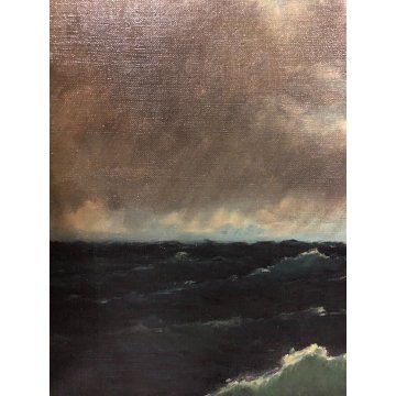 ANTICO QUADRO DIPINTO OLIO PAESAGGIO MARINA PROMONTORIO MARE TEMPESTA VELIERO