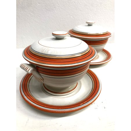 ANTICA COPPIA PICCOLA ZUPPIERA CERAMICA SARREGUEMINES CAFE' AU LAIT BOWL RIGHE