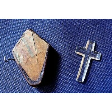 RELIQUIA 1700 CROCIFISSO CRISTALLO MOLATO BOLLA AUTENTICA CUSTODIA CUOIO LEGNO 